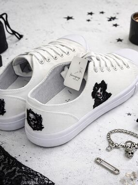 Custom Goth Skull Clown Sneakers Womens 7 Edgy Alt Canvas NWT